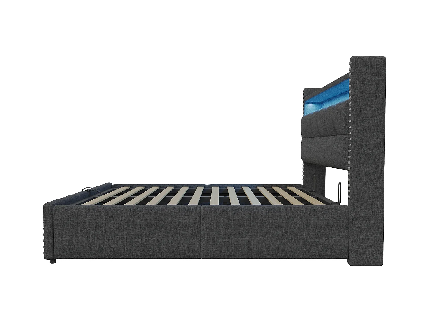 Lit coffre rembourré 180x200 cm - avec éclairage LED - avec USB - lin - gris (matelas non inclus)