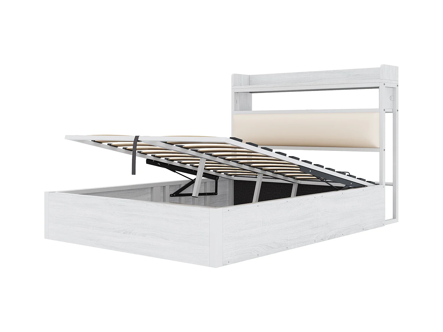 Opbergbed 140x200 cm - met USB-poort en planken - Wit (matras niet inbegrepen)