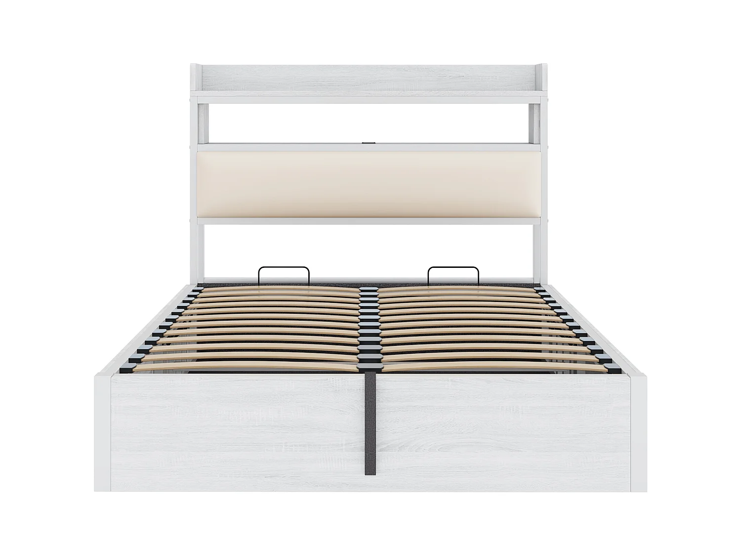 Opbergbed 140x200 cm - met USB-poort en planken - Wit (matras niet inbegrepen)