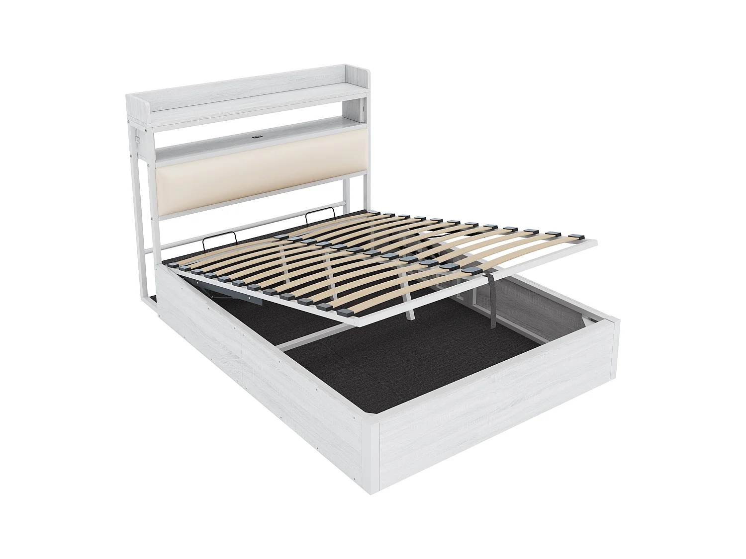 Opbergbed 140x200 cm - met USB-poort en planken - Wit (matras niet inbegrepen)