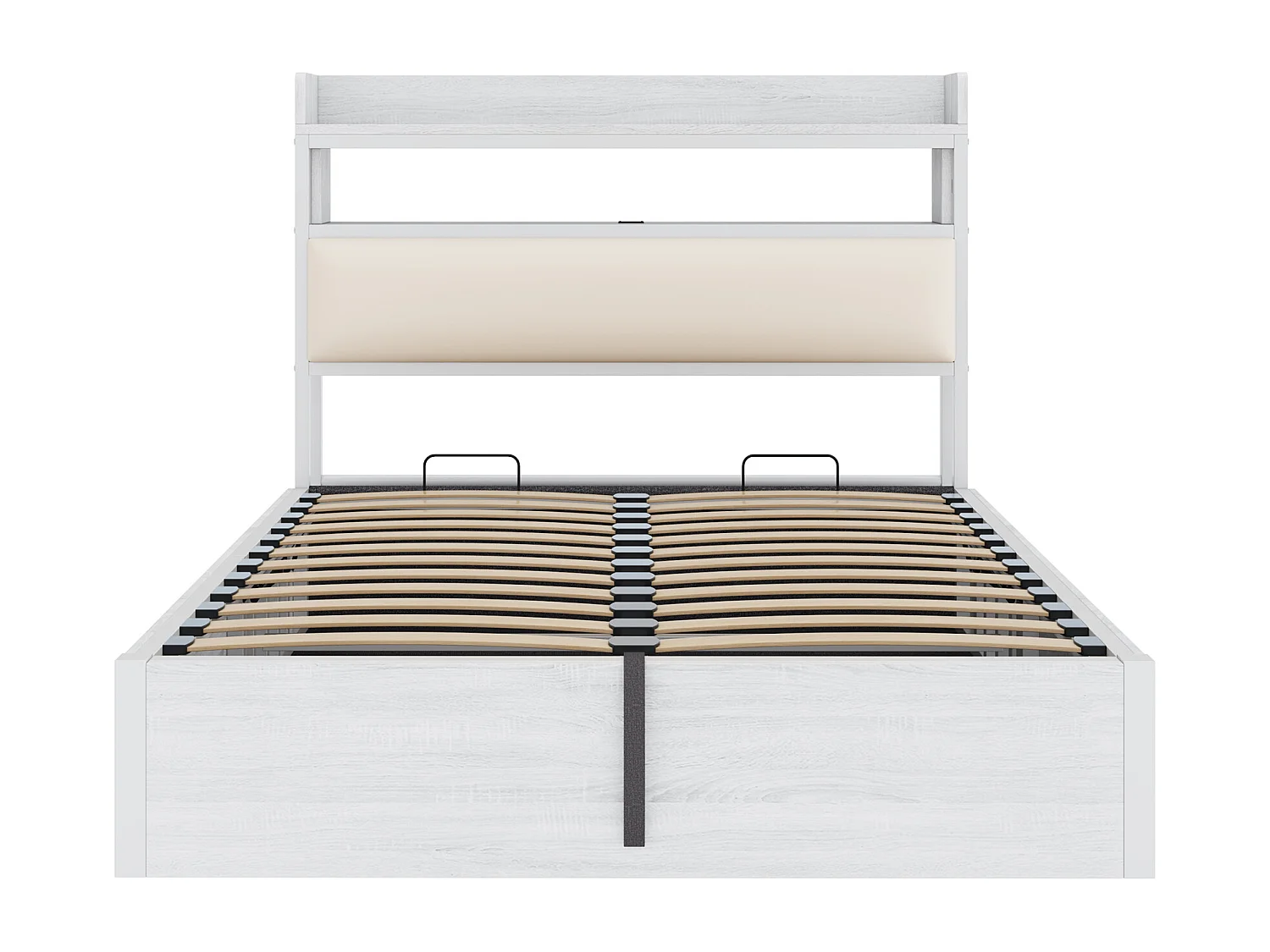 Lit de rangement 140x200 cm - avec port USB et étagères - Blanc (matelas non inclus)