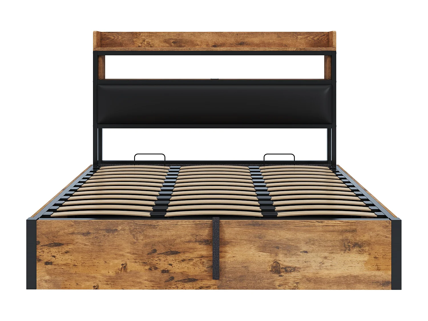 Cama com armazenamento 180x200 cm - com porta USB e prateleiras - preto (colchão não incluído)