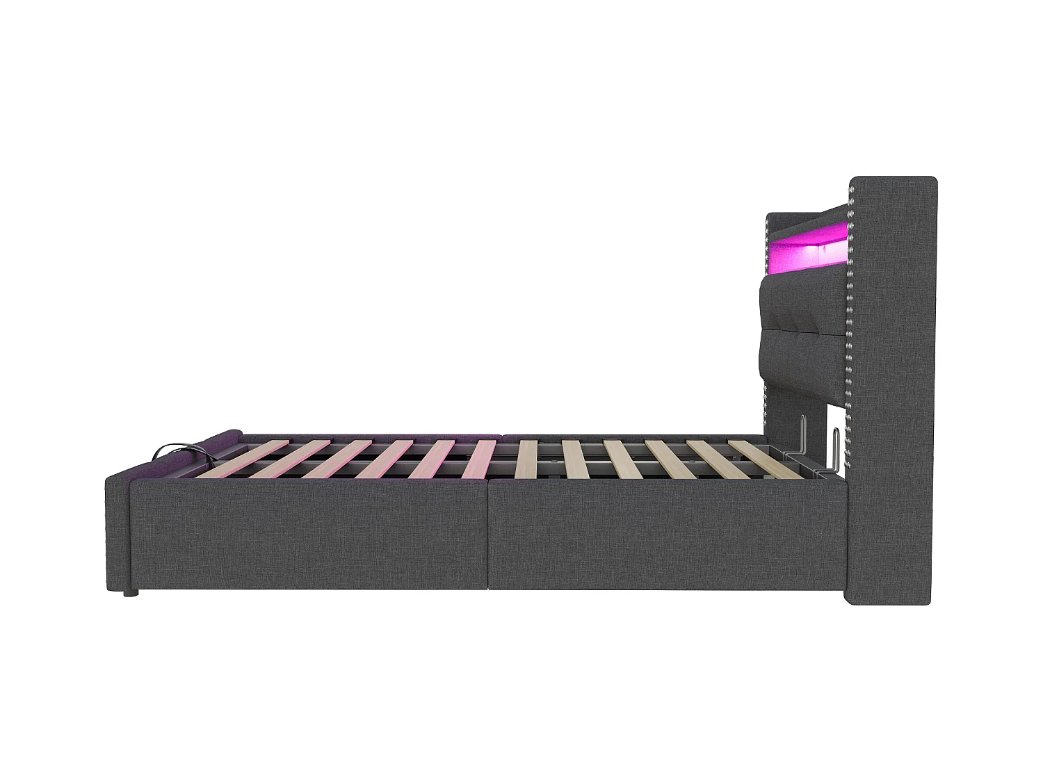 Lit coffre rembourré 90x200 cm - avec éclairage LED - avec USB - lin - gris (matelas non inclus)
