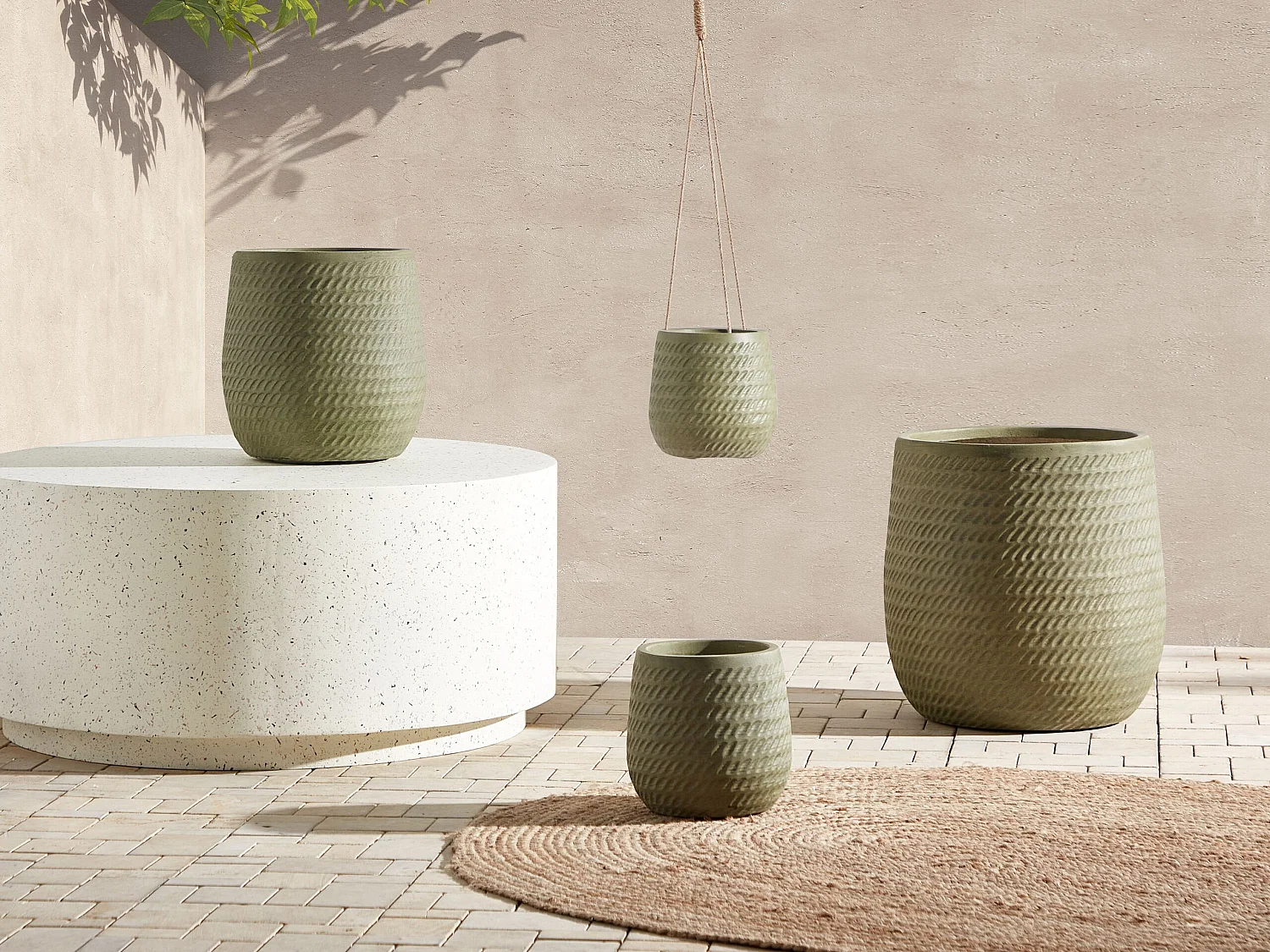 Cache-pot LIVADIA Pierre 39 cm Vert olive