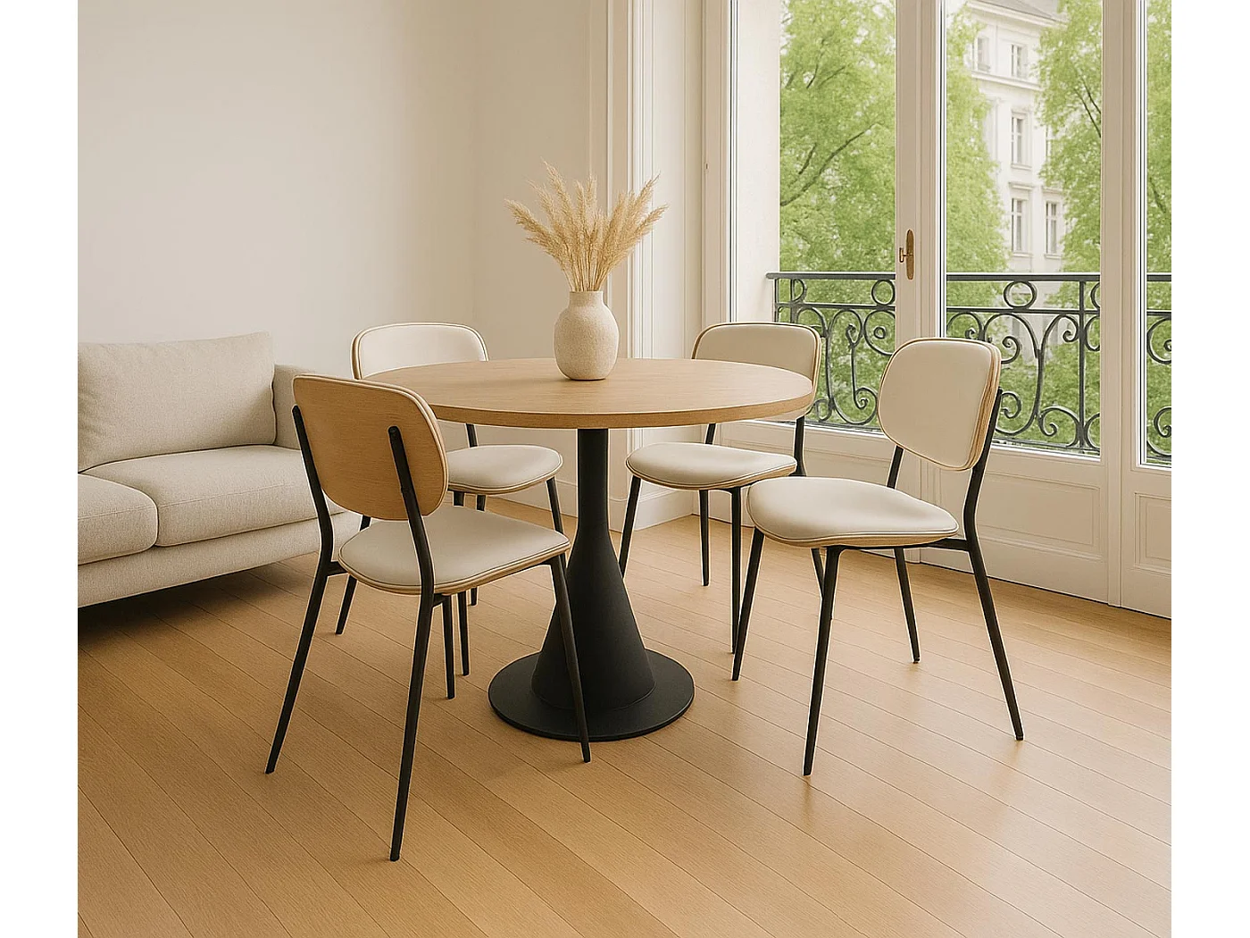 Chaise de salle à manger MCW-O45 (lot de 2),  naturel, blanc