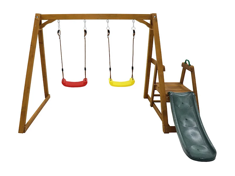 Kinderschommel, met glijbaan en klimrek, van massief hout, max. belasting 50 kg, 239x240x169 cm