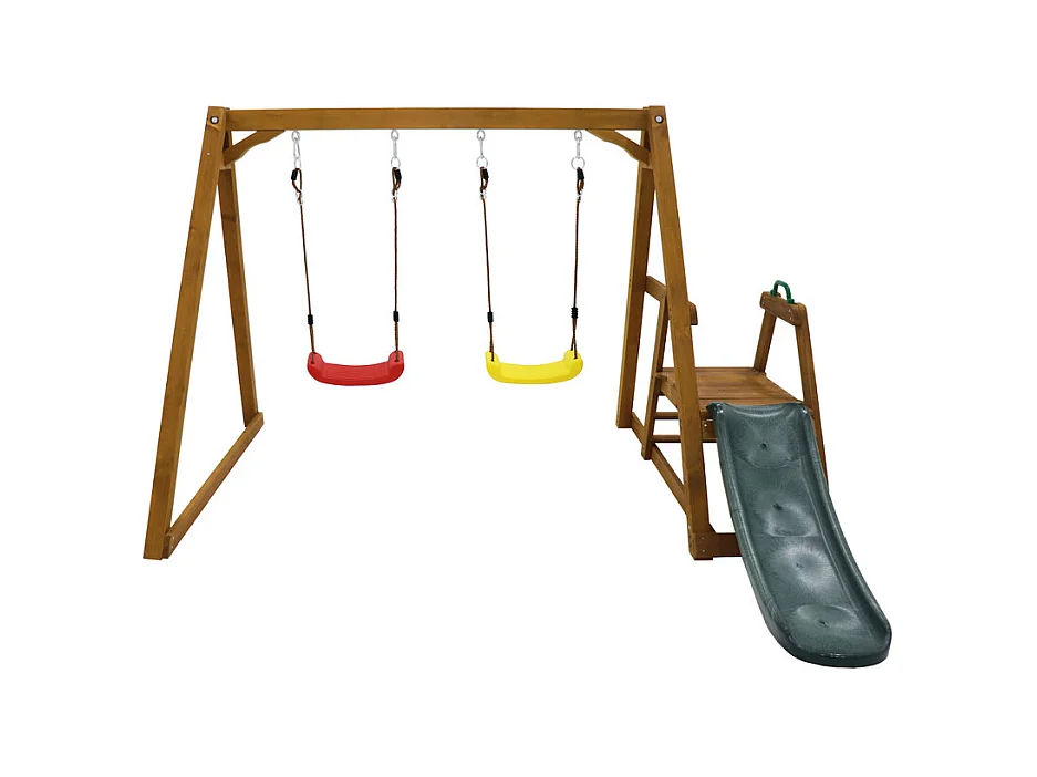 Balançoire pour enfants, avec toboggan et escalade, en bois massif, charge max 50kg, 239x240x169cm