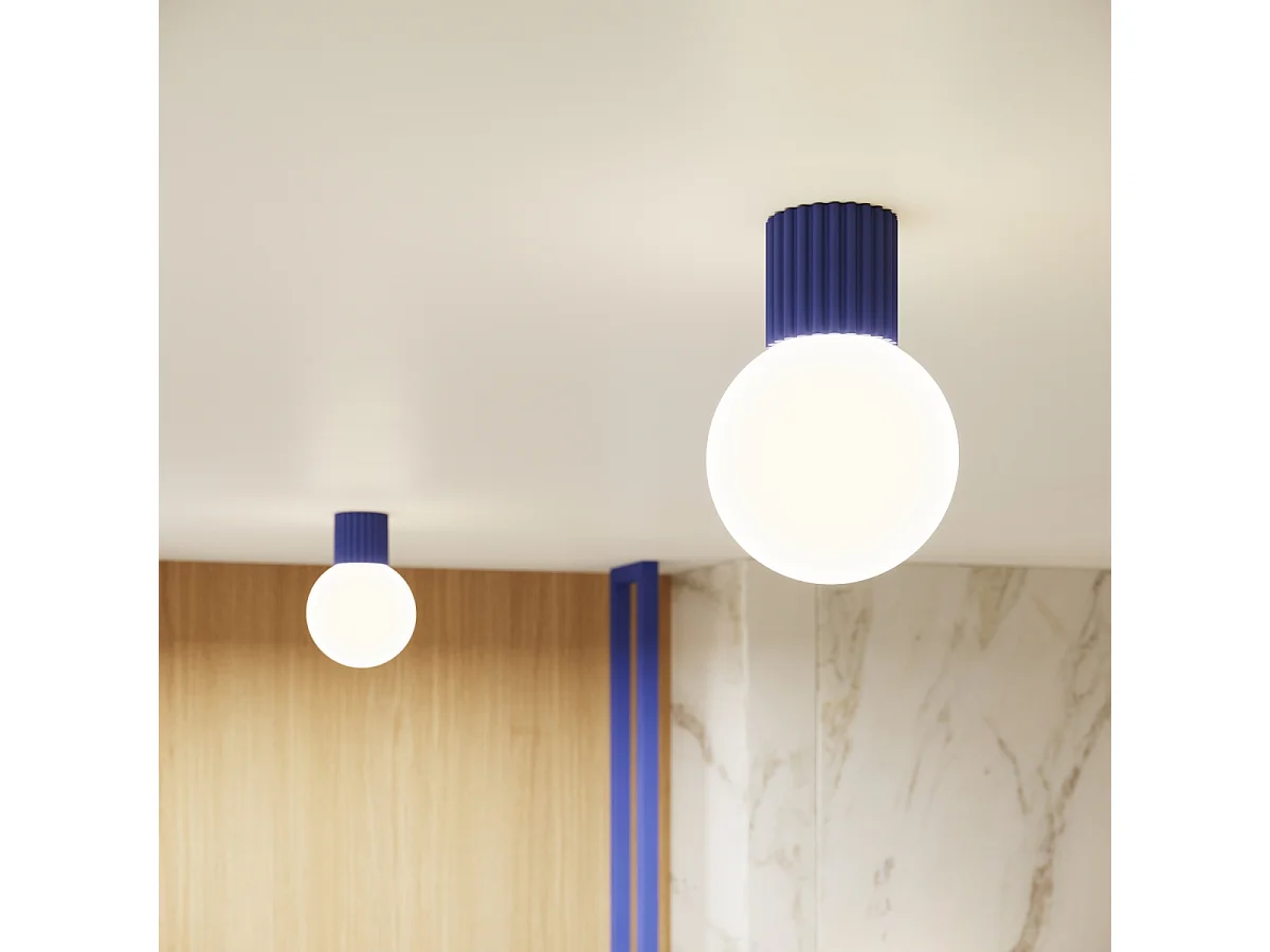 Plafonnier Halo Moderne En Aluminium/Verre - 1 Sources Lumineuses - L.12 X H.21 Cm - Outremer