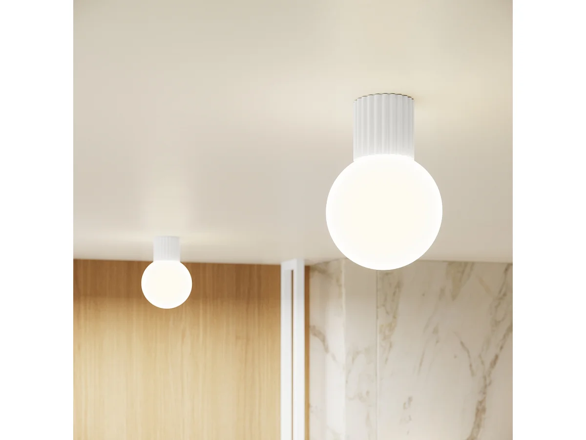 Plafonnier Halo Moderne En Aluminium/Verre - 1 Sources Lumineuses - L.12 X H.21 Cm - Blanc