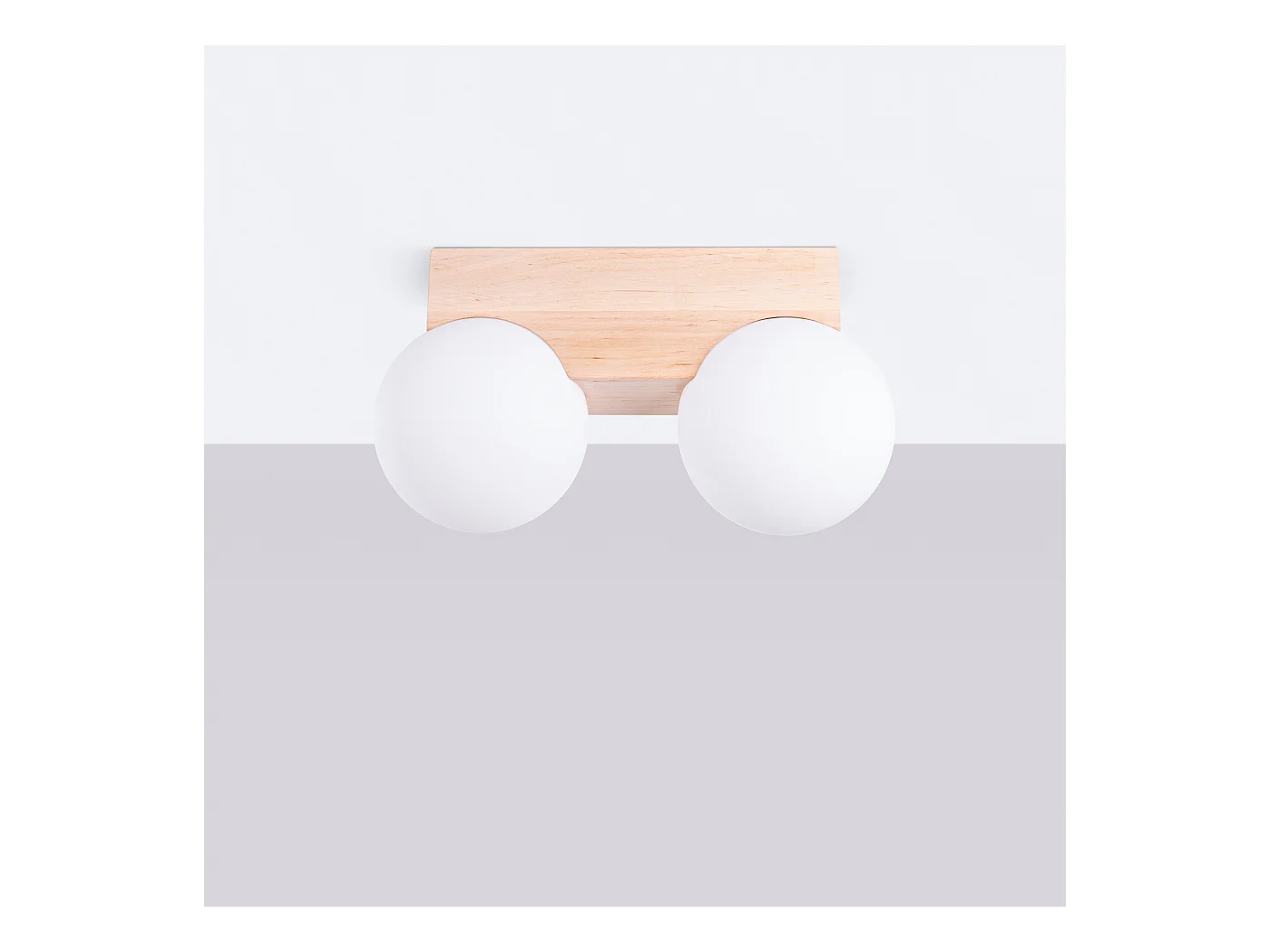 Plafondlamp Bulbo Modern Van  - 2 Lichtbronnen - L.29 X H.16 Cm - Natuurlijk Hout/Wit