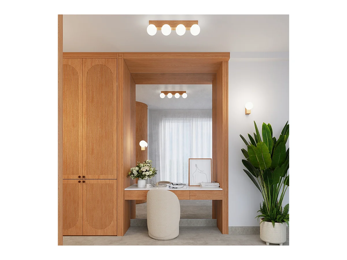 Plafondlamp Bulbo Modern Van  - 2 Lichtbronnen - L.29 X H.16 Cm - Natuurlijk Hout/Wit