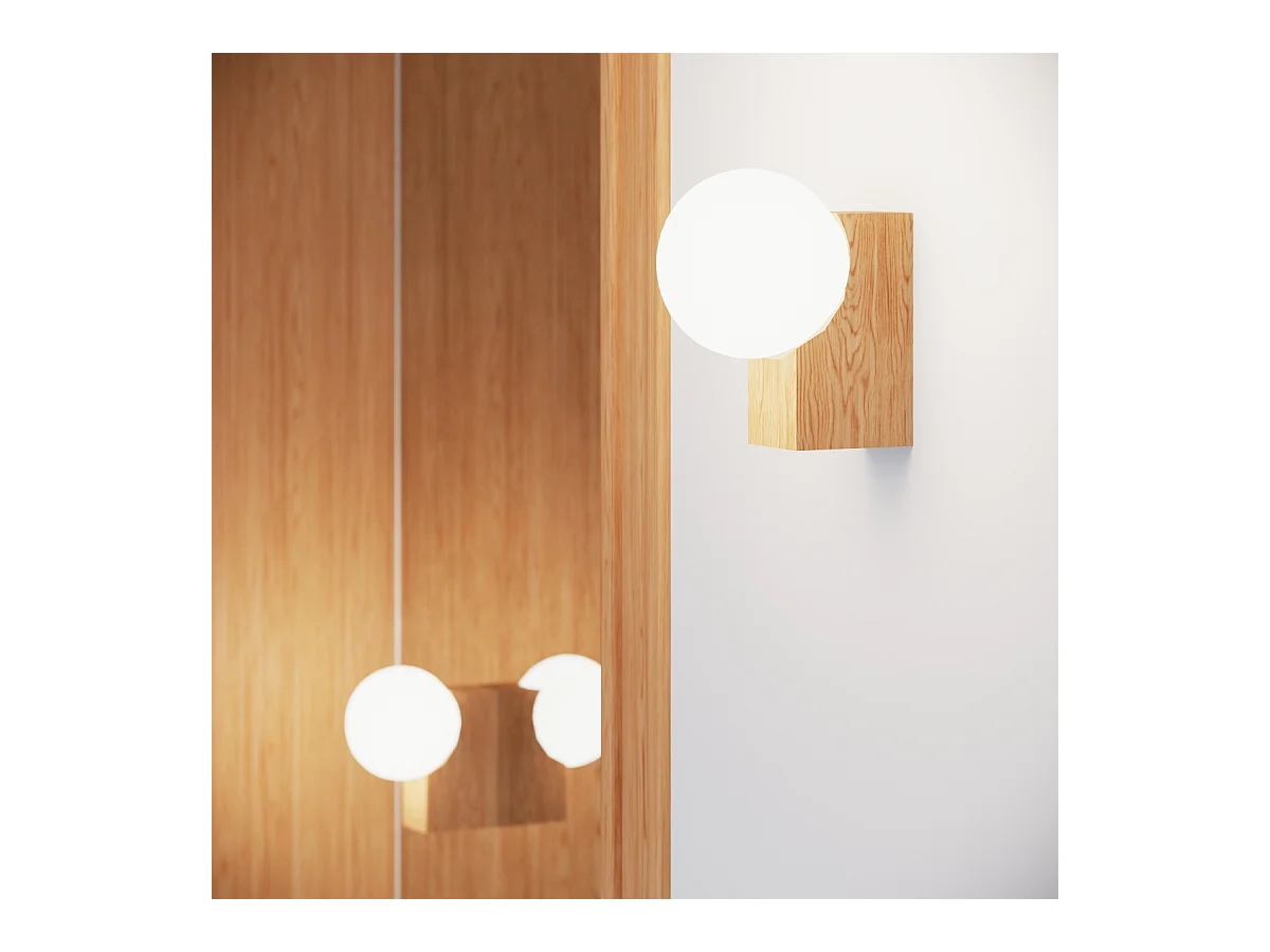 Plafondlamp Bulbo Modern Van  - 2 Lichtbronnen - L.29 X H.16 Cm - Natuurlijk Hout/Wit