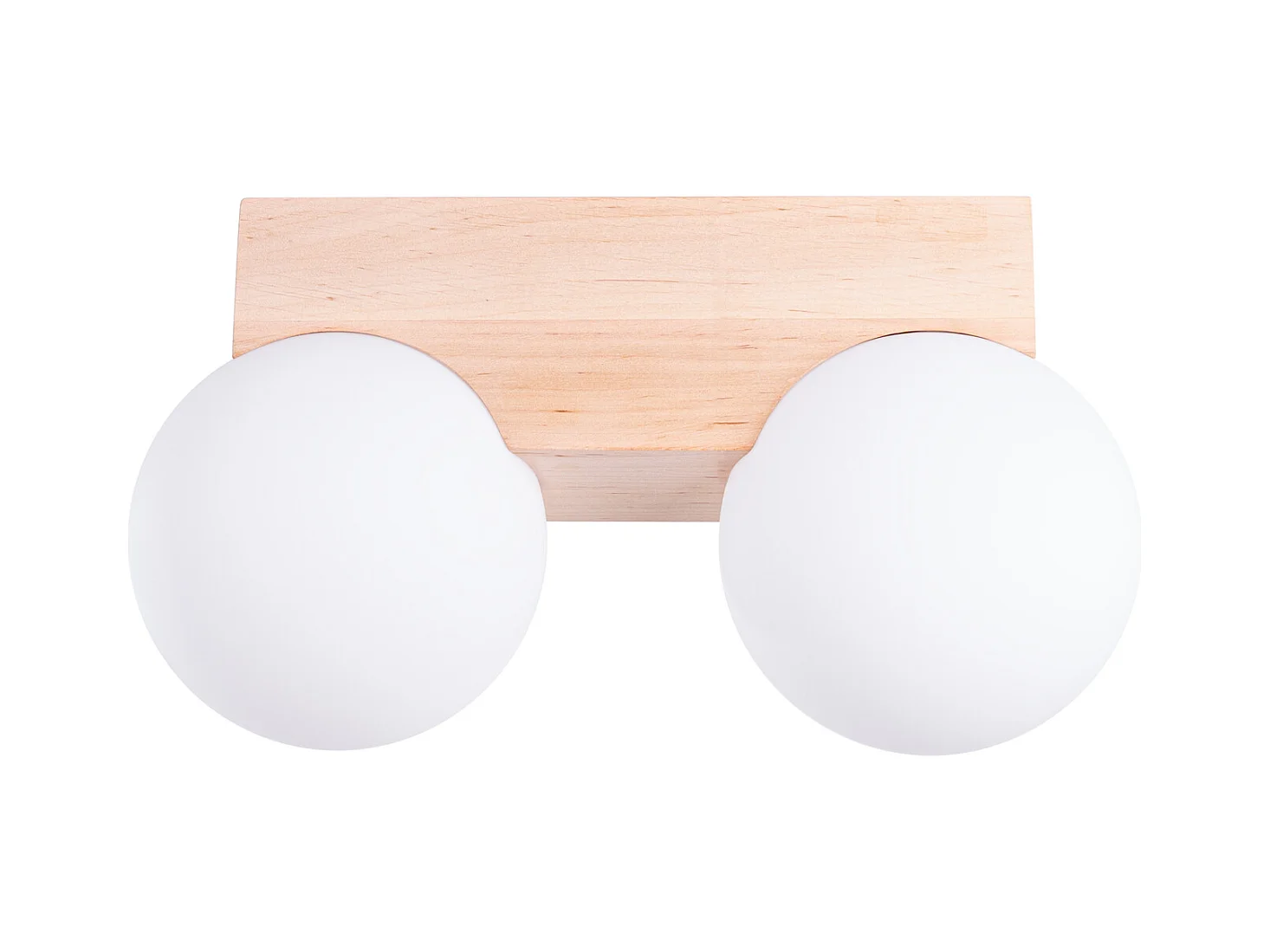 Plafonnier Bulbo Moderne En Bois/Verre - 2 Sources Lumineuses - L.29 X H.16 Cm - Bois Naturel/Blanc