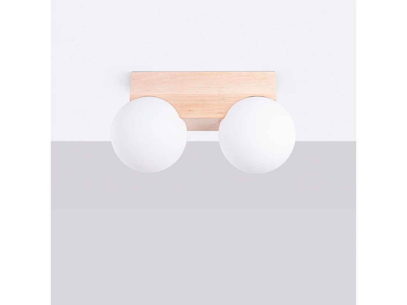 Plafondlamp Bulbo Modern Van  - 2 Lichtbronnen - L.29 X H.16 Cm - Natuurlijk Hout/Wit