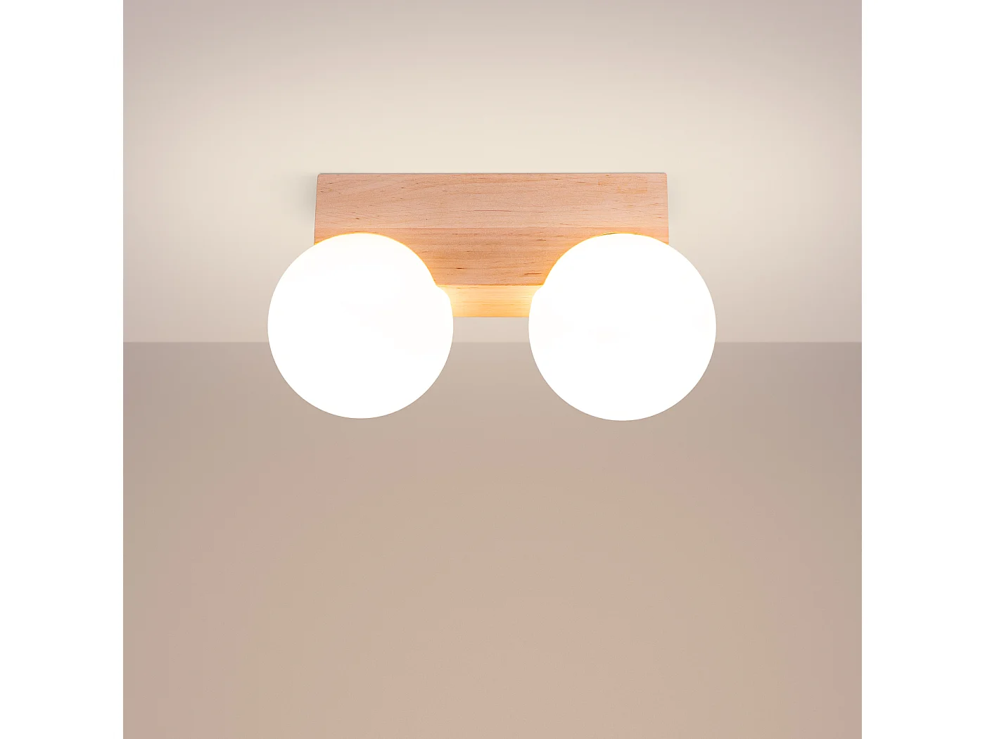 Plafondlamp Bulbo Modern Van  - 2 Lichtbronnen - L.29 X H.16 Cm - Natuurlijk Hout/Wit