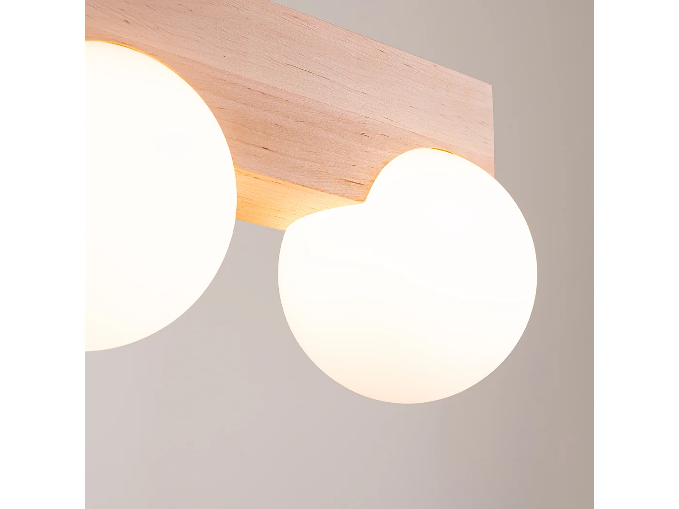 Plafondlamp Bulbo Modern Van  - 2 Lichtbronnen - L.29 X H.16 Cm - Natuurlijk Hout/Wit