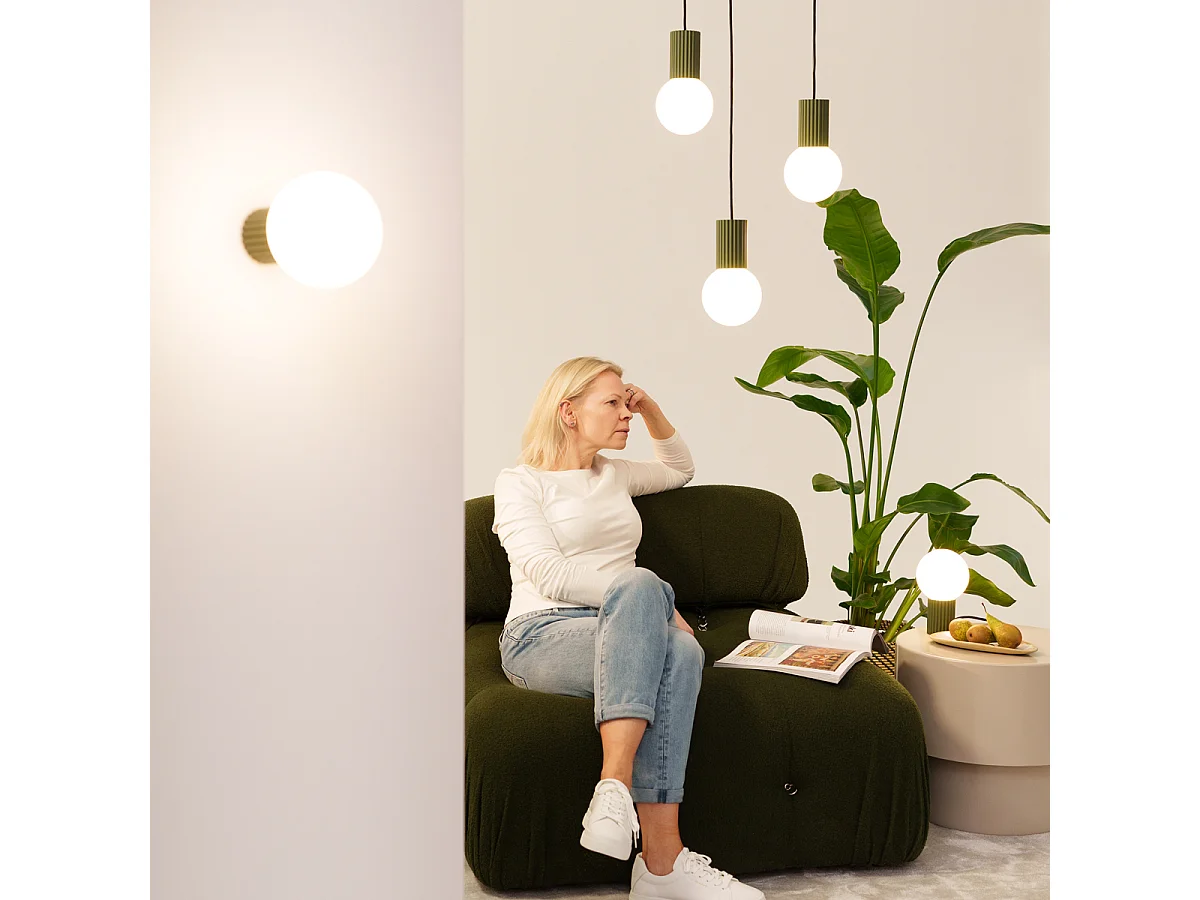 Plafonnier Halo Moderne En Aluminium/Verre - 1 Sources Lumineuses - L.12 X H.21 Cm - Vert Olive