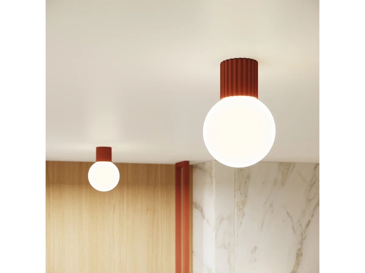 Plafonnier Halo Moderne En Aluminium/Verre - 1 Sources Lumineuses - L.12 X H.21 Cm - Ocre Rouge