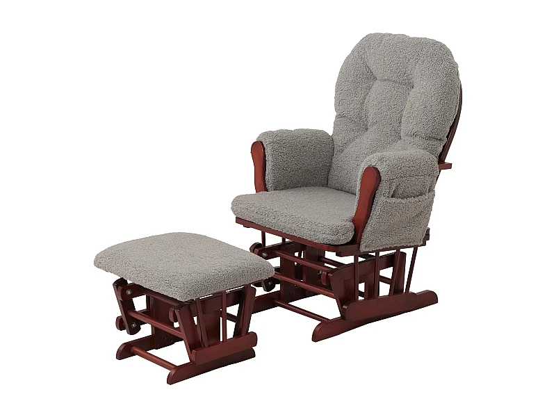 Poltrona a dondolo MCW-C76 sedia relax poggiapiedi Stoffa/tessuto bouclé (480g/m²) ~ grigio, struttura scura