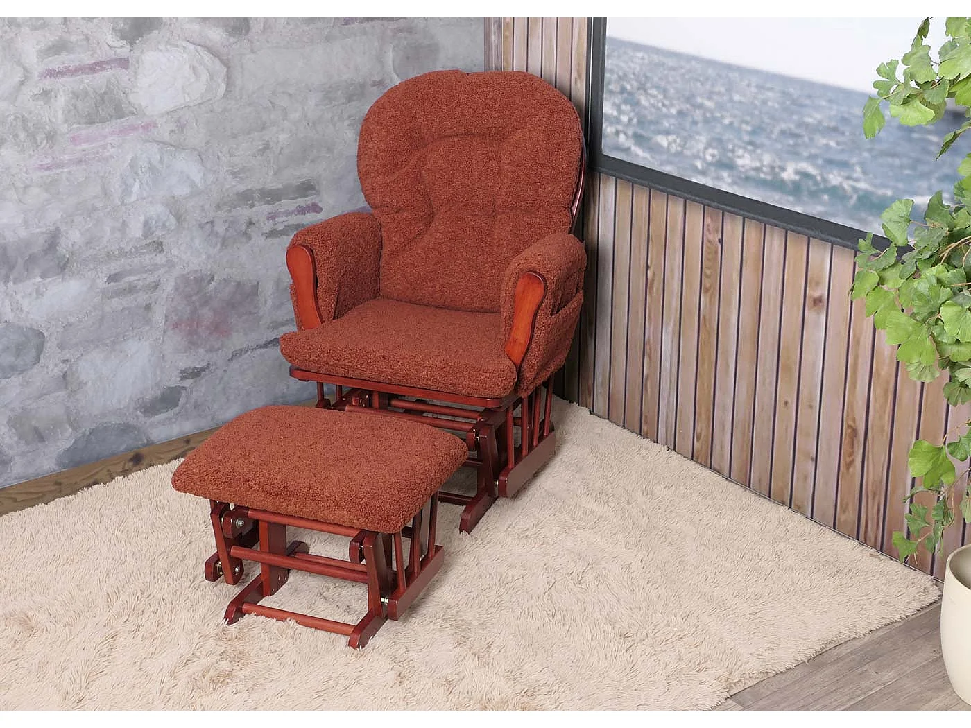 Fauteuil de relaxation MCW-C76,  brun rouille Bâti foncé