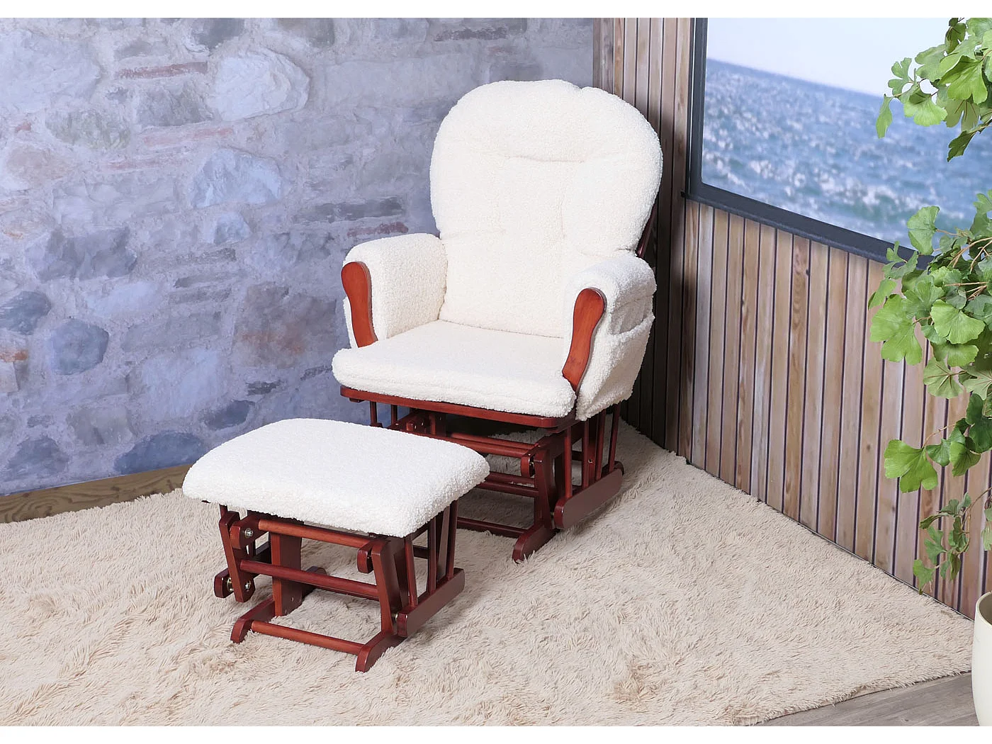 Fauteuil de relaxation MCW-C76,  crème Bâti foncé