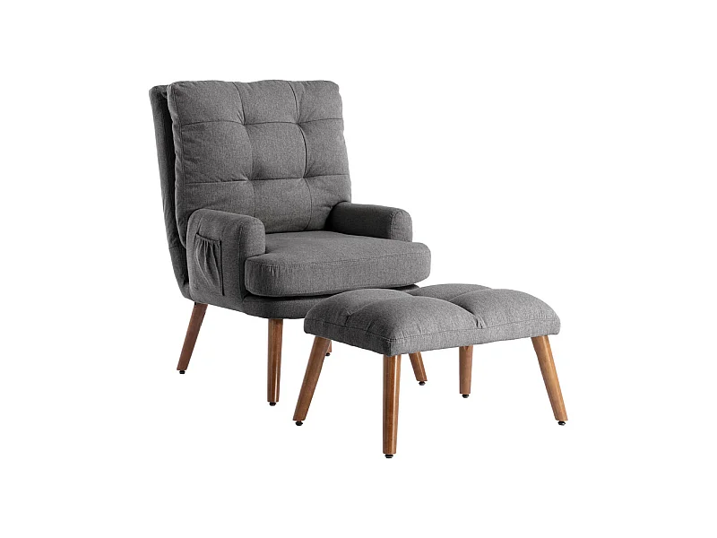 Fauteuil met grijze stoffen poef - 5 standen verstelbare rugleuning - max. belasting 90 kg - 65x50x96.5 cm