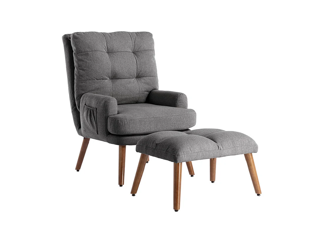 Fauteuil avec pouf en tissu gris - 5 niveau de dossier réglable - charge max 90kg - 65x50x96.5cm