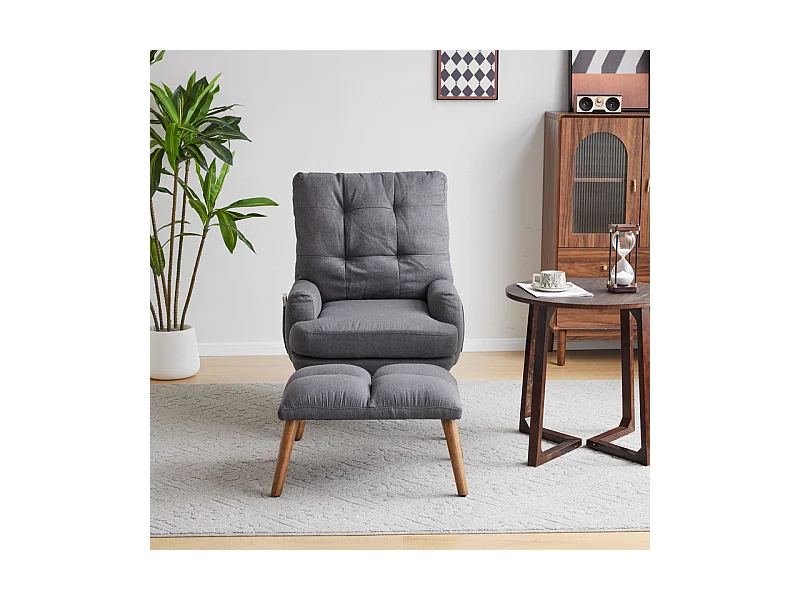 Fauteuil avec pouf en tissu gris - 5 niveau de dossier réglable - charge max 90kg - 65x50x96.5cm
