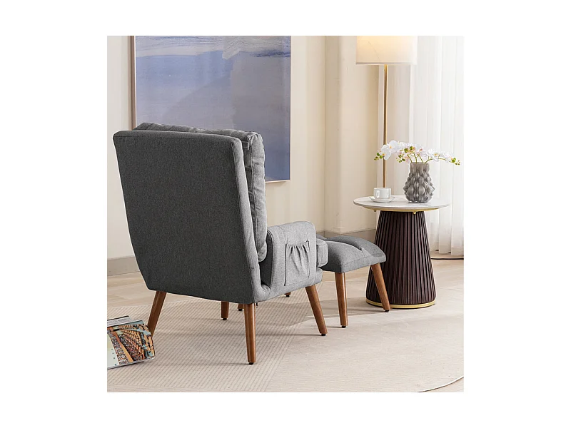 Fauteuil avec pouf en tissu gris - 5 niveau de dossier réglable - charge max 90kg - 65x50x96.5cm
