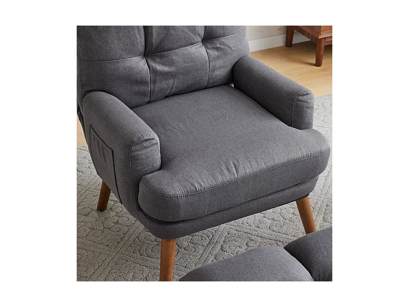Fauteuil avec pouf en tissu gris - 5 niveau de dossier réglable - charge max 90kg - 65x50x96.5cm