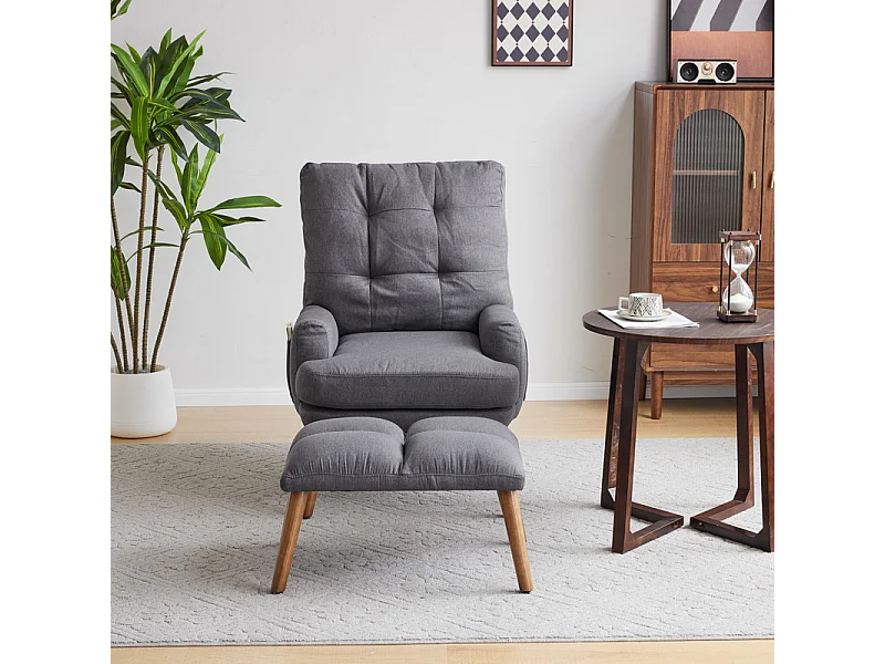 Fauteuil avec pouf en tissu gris - 5 niveau de dossier réglable - charge max 90kg - 65x50x96.5cm