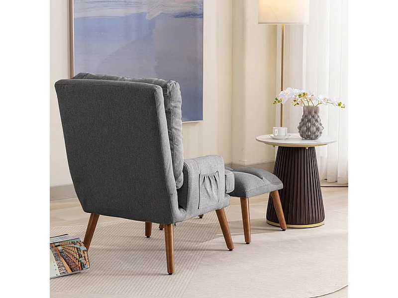 Fauteuil avec pouf en tissu gris - 5 niveau de dossier réglable - charge max 90kg - 65x50x96.5cm