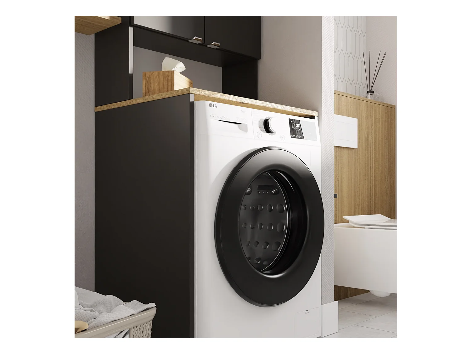 Armoire Haute LORA pour Lave-linge & Sèche-linge - 210x65x56/25 cm - Anthracite/Artisan