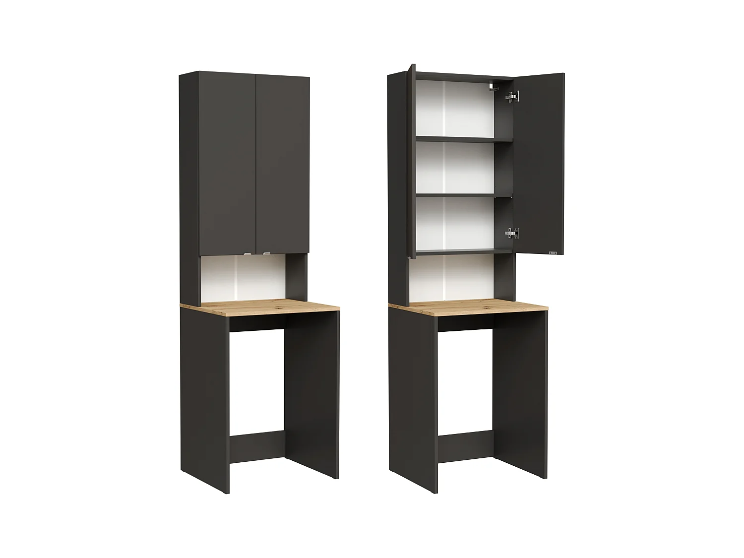 Armoire Haute LORA pour Lave-linge & Sèche-linge - 210x65x56/25 cm - Anthracite/Artisan