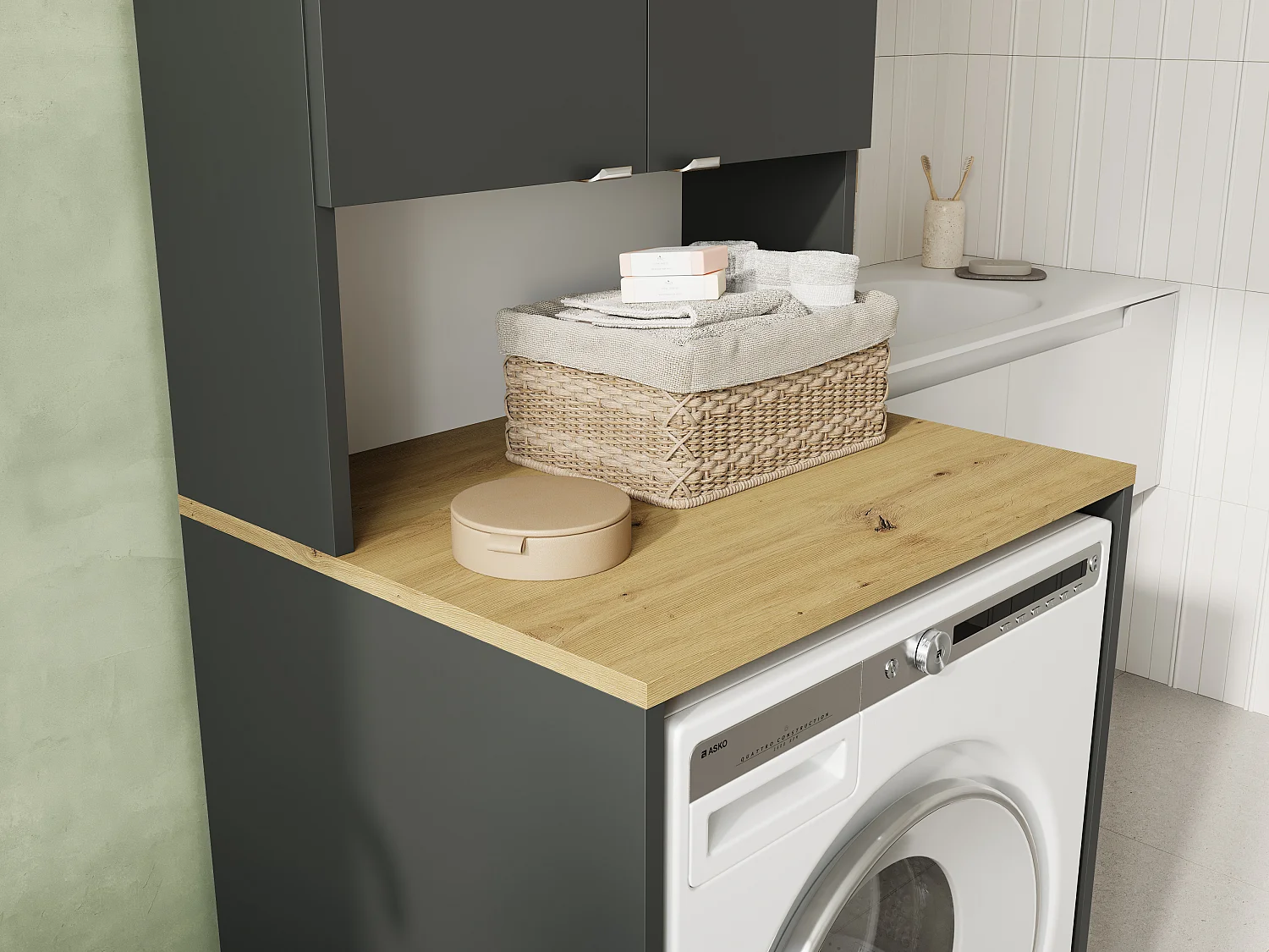 Armoire Haute LORA pour Lave-linge & Sèche-linge - 210x66x56/25 cm - Anthracite/Artisan