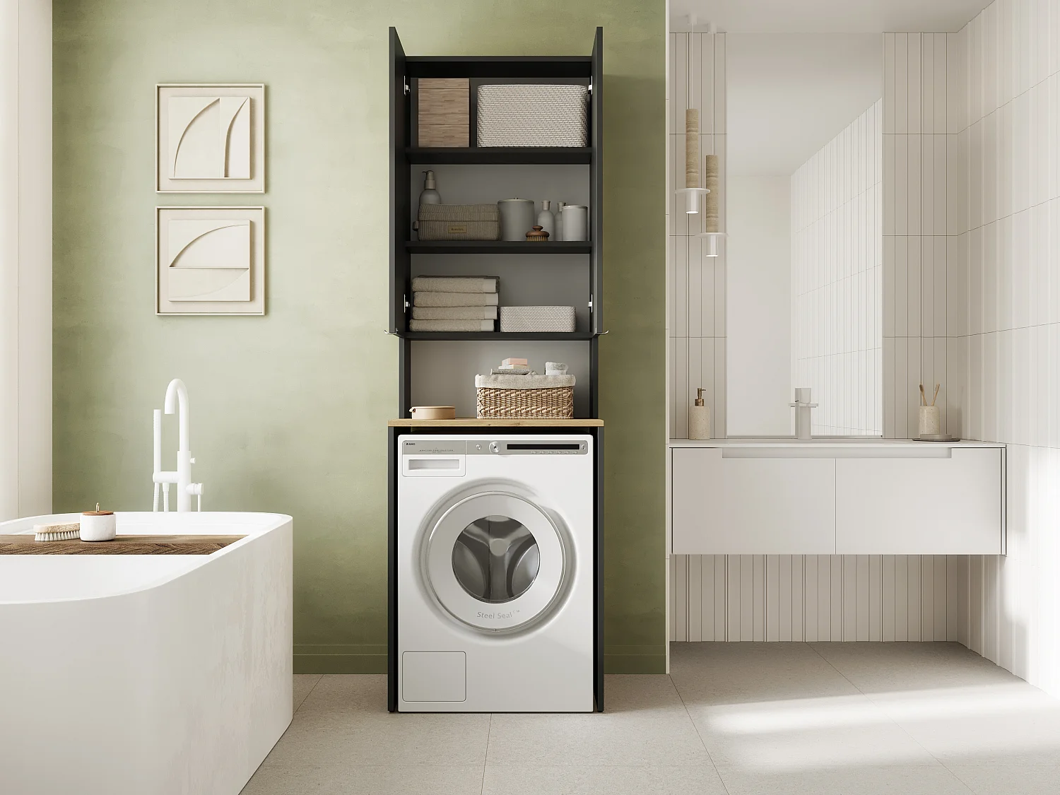 Armoire Haute LORA pour Lave-linge & Sèche-linge - 210x66x56/25 cm - Anthracite/Artisan