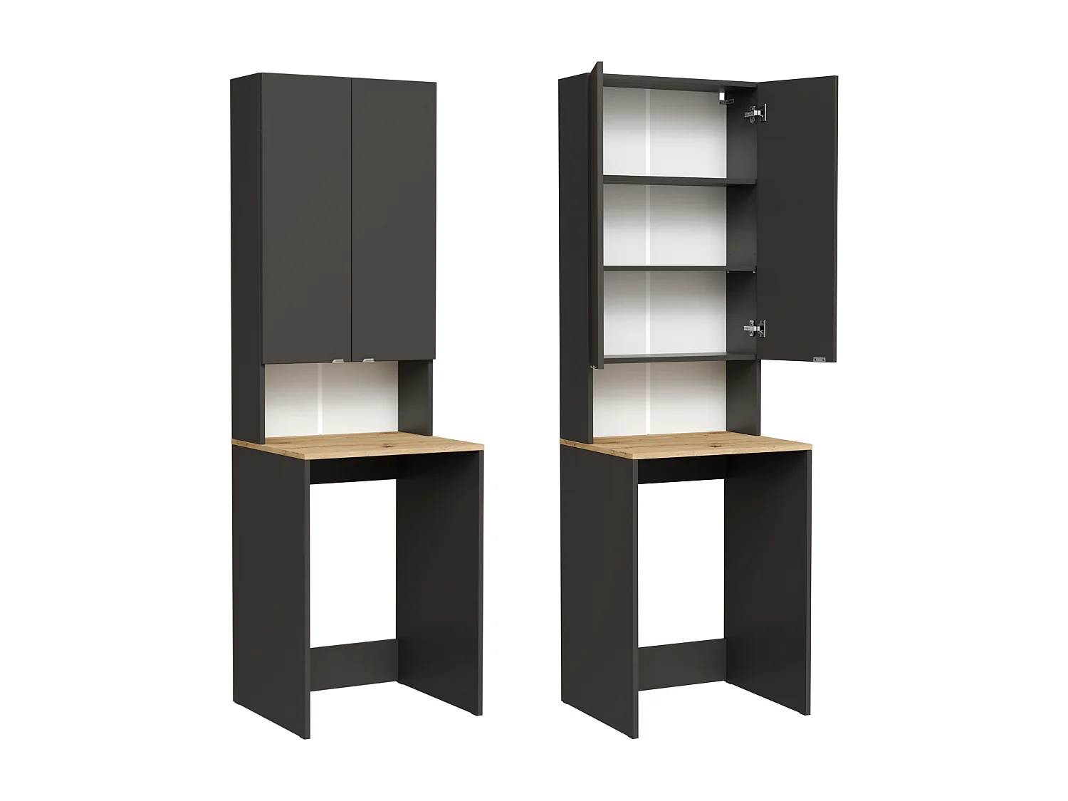 Armoire Haute LORA pour Lave-linge & Sèche-linge - 210x66x56/25 cm - Anthracite/Artisan