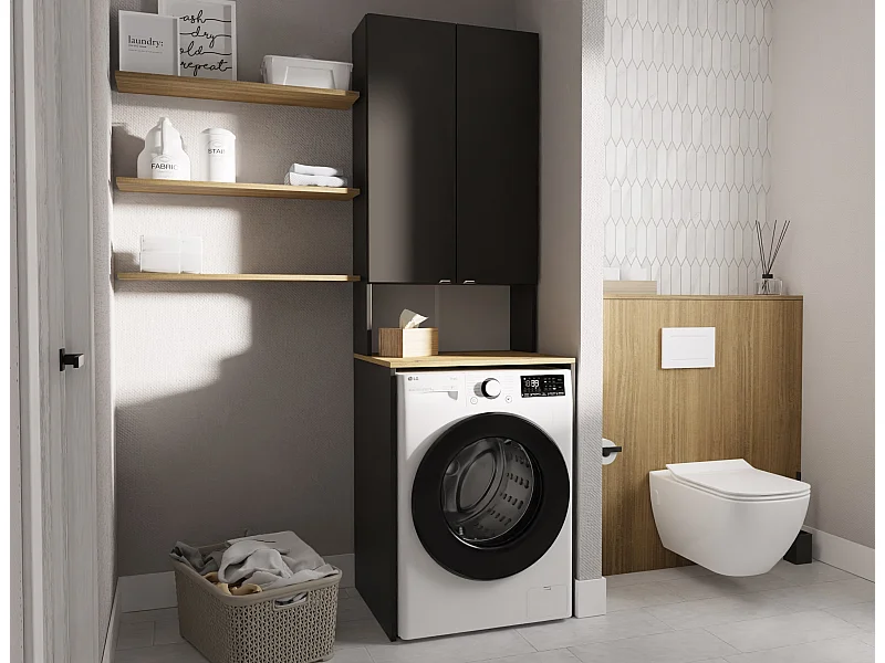 Hoge Kast LORA voor Wasmachine & Droger - 210x66x56/25 cm - Antraciet/Artisan