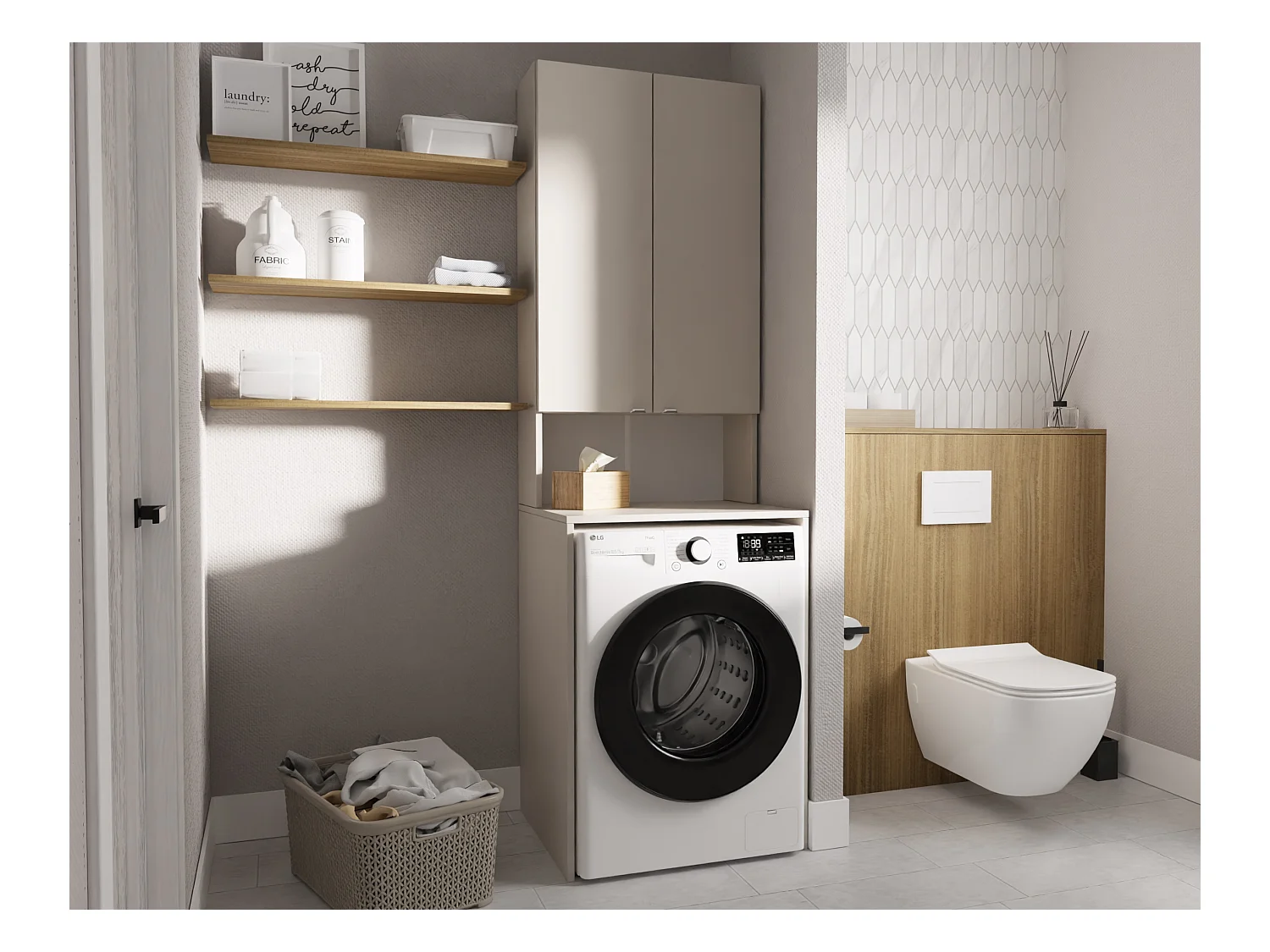 Armoire pour Machine À Laver Meuble De Rangement Salle De Bain 65 x 90 x 56 cm