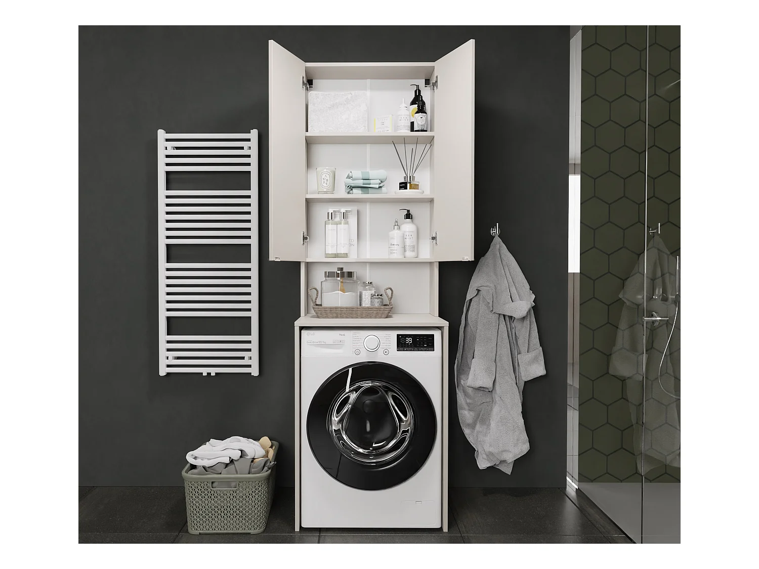 Armoire pour Machine À Laver Meuble De Rangement Salle De Bain 65 x 90 x 56 cm