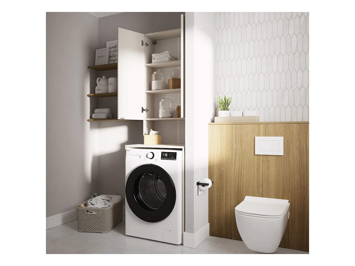 Armoire pour Machine À Laver Meuble De Rangement Salle De Bain 65 x 90 x 56 cm