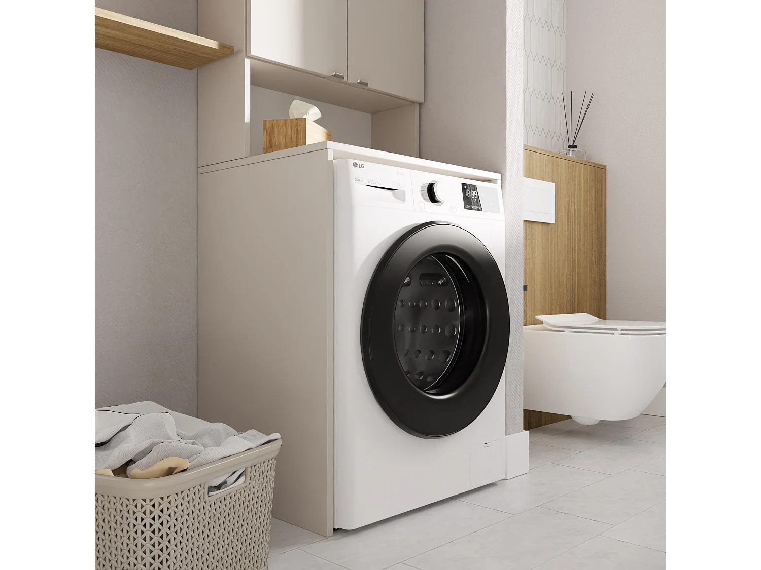 Hoge Kast LORA voor Wasmachine & Droger - 210x65x56/25 cm - Kasjmier Crème