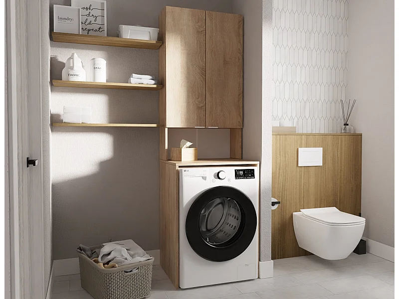 Hoge Kast voor Wasmachine en Droger – 210 x 65 x 56/25 cm – Sonoma Eiken – Diepte: 56 cm