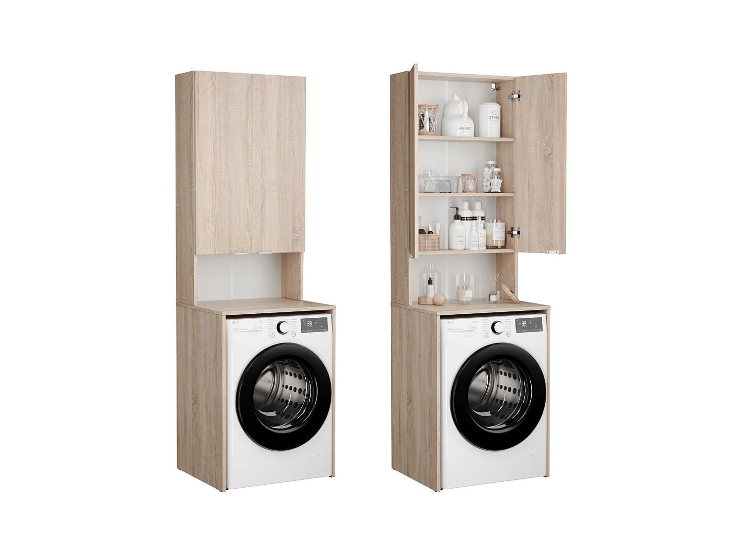 Hoge Kast voor Wasmachine en Droger – 210 x 65 x 56/25 cm – Sonoma Eiken – Diepte: 56 cm