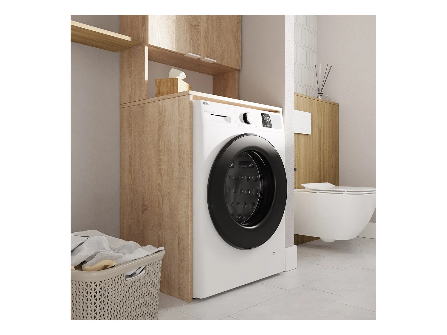 Hoge Kast voor Wasmachine en Droger – 210 x 65 x 56/25 cm – Sonoma Eiken – Diepte: 56 cm