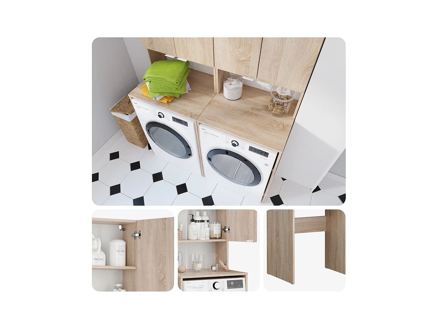 Hoge Kast voor Wasmachine en Droger – 210 x 65 x 56/25 cm – Sonoma Eiken – Diepte: 56 cm