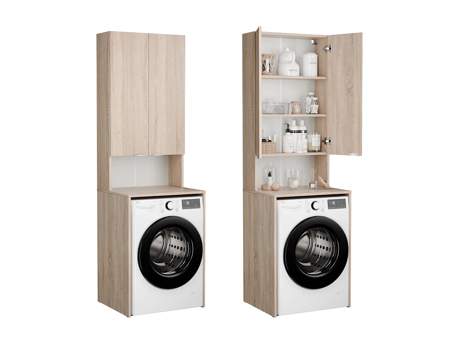 Armoire Haute pour Machine à Laver et sèche-Linge - 210 x 66 x 56/25 cm - Chene sonoma - Profondeur : 56 cm