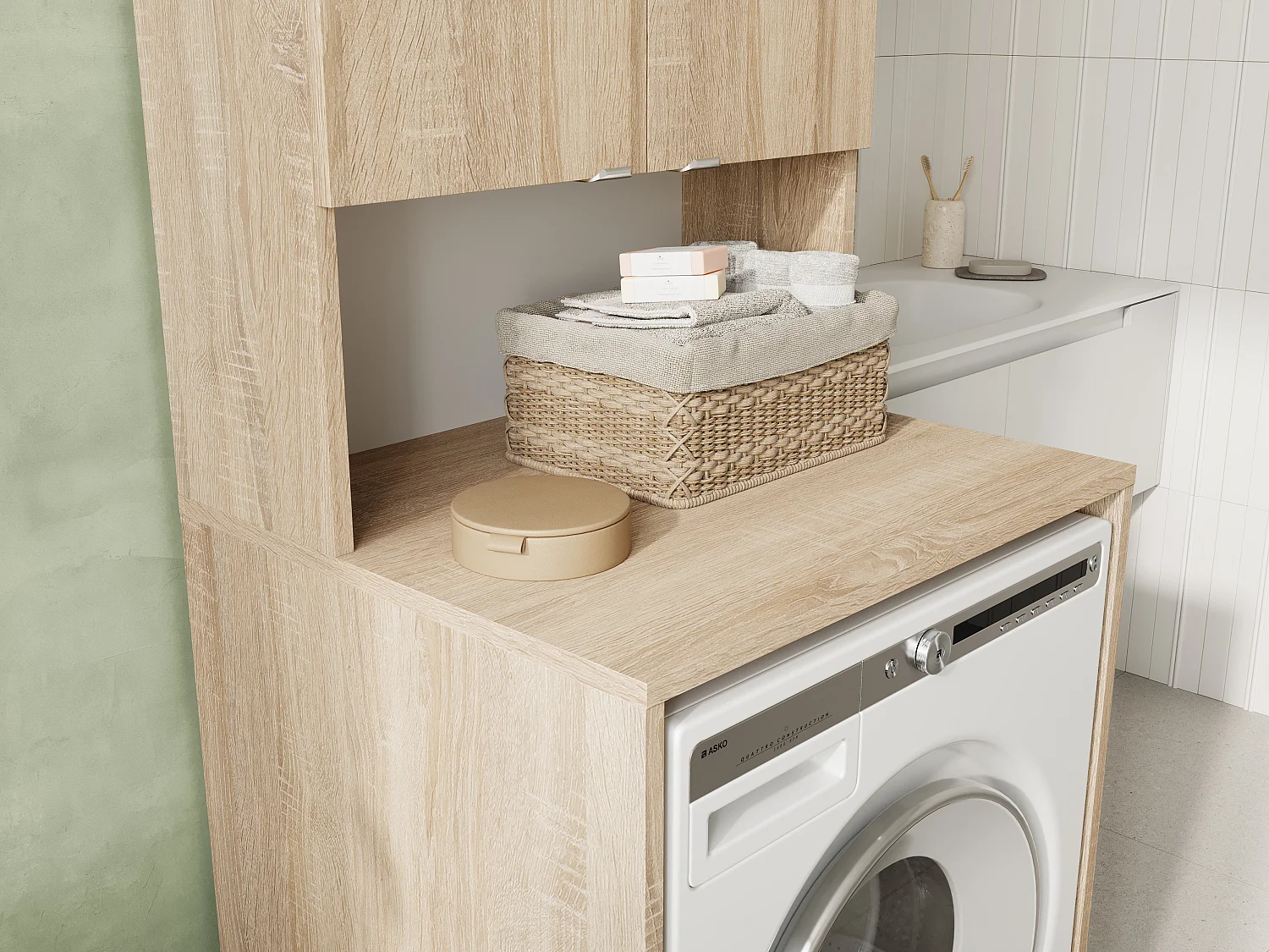 Armoire Haute pour Machine à Laver et sèche-Linge - 210 x 66 x 56/25 cm - Chene sonoma - Profondeur : 56 cm