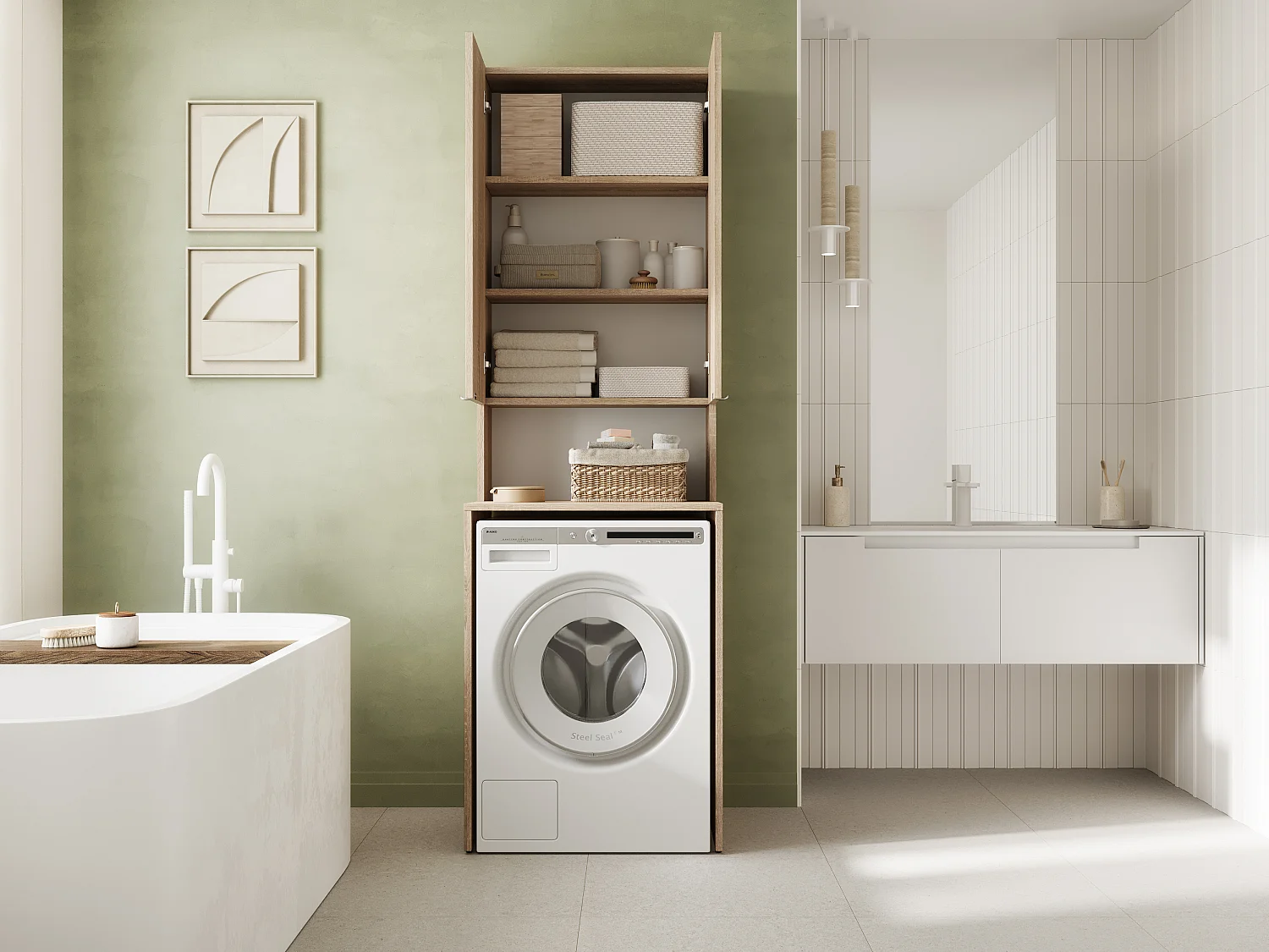 Armoire Haute pour Machine à Laver et sèche-Linge - 210 x 66 x 56/25 cm - Chene sonoma - Profondeur : 56 cm