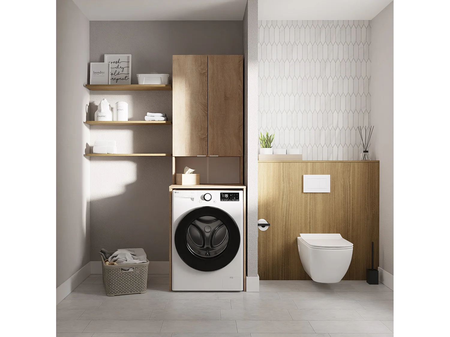 Armoire Haute pour Machine à Laver et sèche-Linge - 210 x 66 x 56/25 cm - Chene sonoma - Profondeur : 56 cm